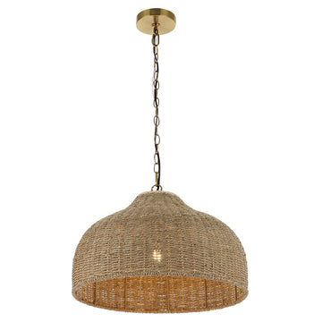 Eliza 20" Coastal Bohemian Rattan/Iron Dome LED Pendant - JONATHAN Y